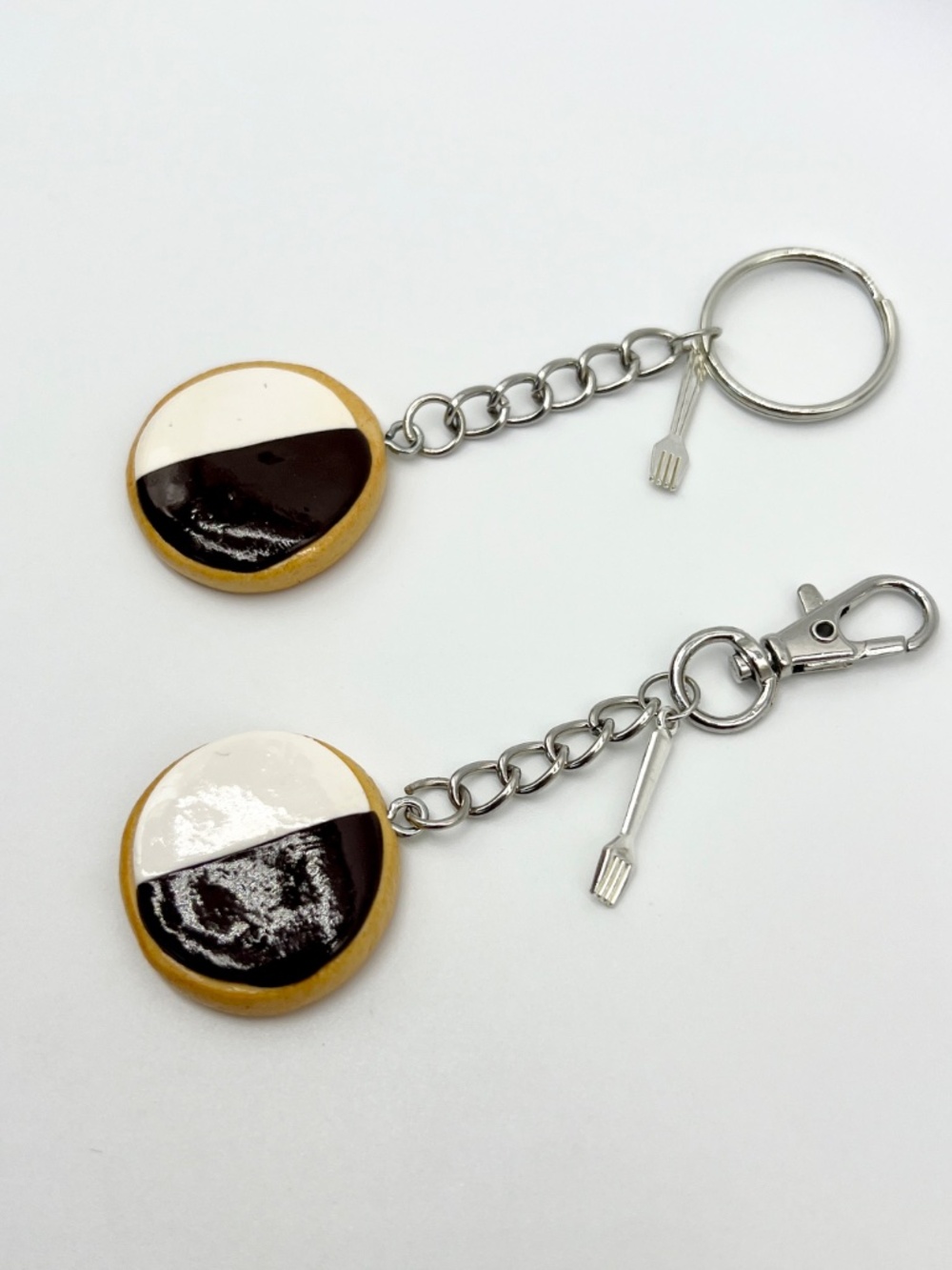Black & White Cookie Keychain or Bag Clip | Handmade Polymer Clay Dessert Charm - Picture 6 of 9